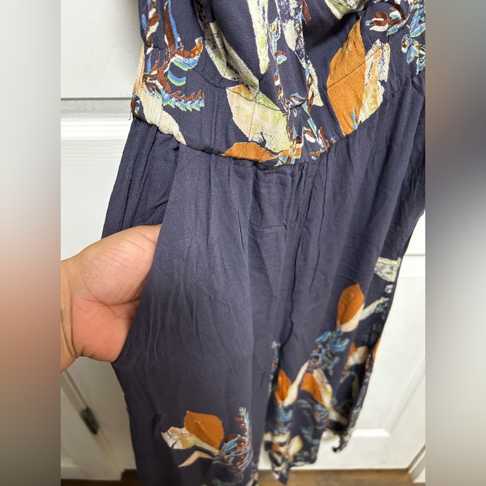 Free People One-Shoulder Floral Jumpsuit in Navy and Orange - Picture 11 of 15